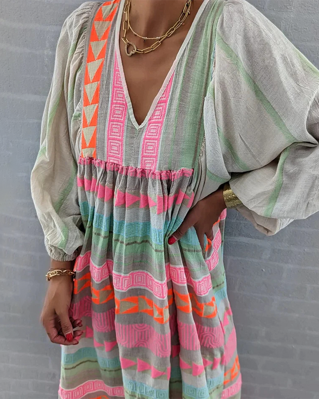 Women's Boho Patchwork Midi Dress