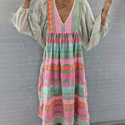 Women's Boho Patchwork Midi Dress