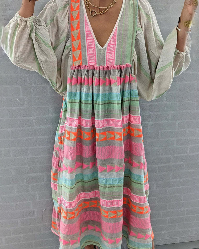 Women's Boho Patchwork Midi Dress