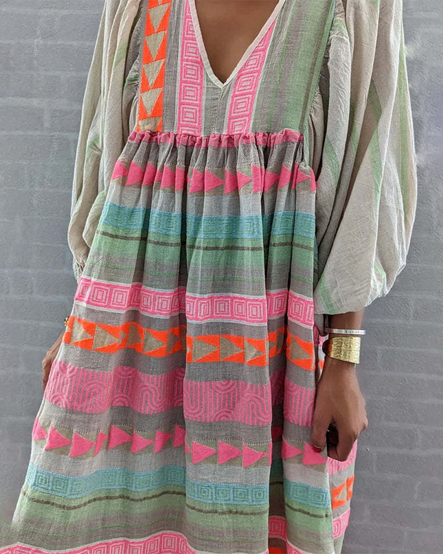 Women's Boho Patchwork Midi Dress