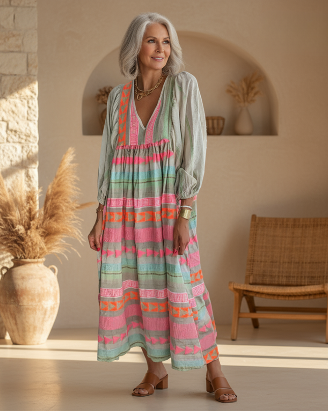 Women's Boho Patchwork Midi Dress