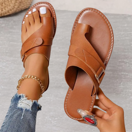 Women's Buckle Strap Slide Sandals Toe Loop Design