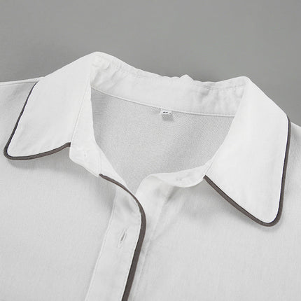 Women's Button Front Shorts Set Contrast Trim Shirt
