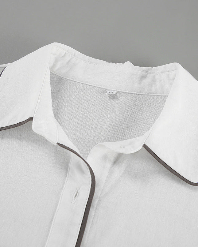 Women's Button Front Shorts Set Contrast Trim Shirt