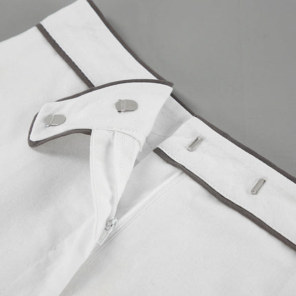 Women's Button Front Shorts Set Contrast Trim Shirt