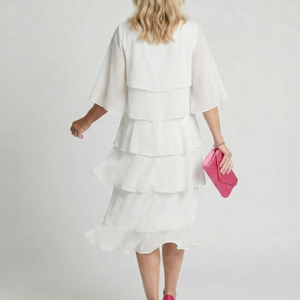 Women's Chiffon Cocktail Wedding Guest Dress with Tiered Overlay