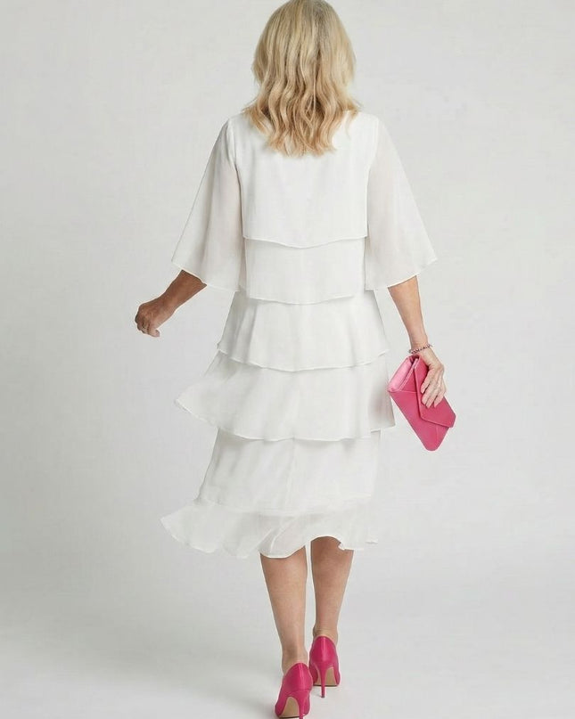 Women's Chiffon Cocktail Wedding Guest Dress with Tiered Overlay
