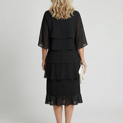 Women's Chiffon Cocktail Wedding Guest Dress with Tiered Overlay