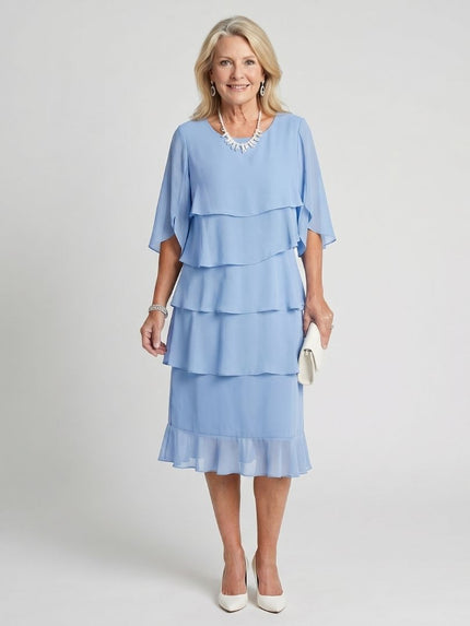 Women's Chiffon Cocktail Wedding Guest Dress with Tiered Overlay