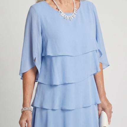 Women's Chiffon Cocktail Wedding Guest Dress with Tiered Overlay