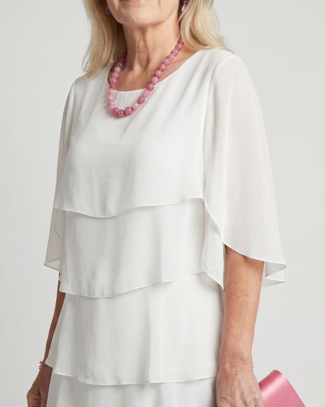 Women's Chiffon Cocktail Wedding Guest Dress with Tiered Overlay