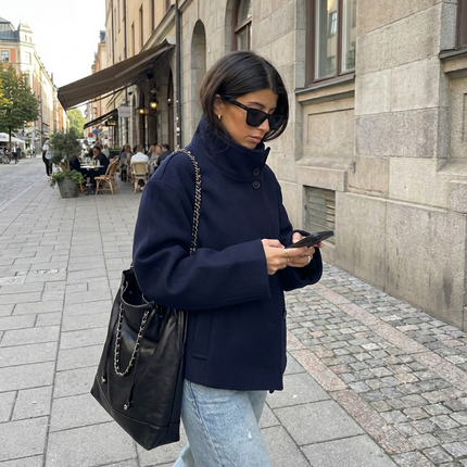 Janine | Women's Coat Short Asymmetric-Collar Tailored Style