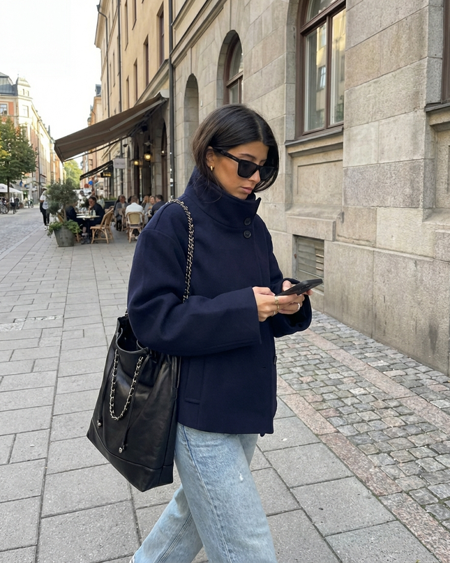 Janine | Women's Coat Short Asymmetric-Collar Tailored Style