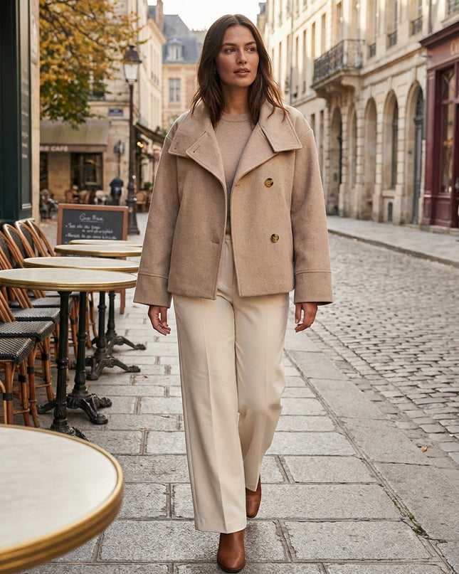 Janine | Women's Coat Short Asymmetric-Collar Tailored Style