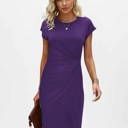 Women's Cocktail Midi Wedding Guest Dress with Ruched Waist