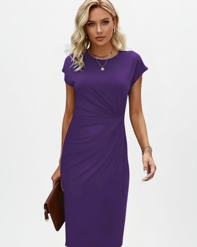 Women's Cocktail Midi Wedding Guest Dress with Ruched Waist