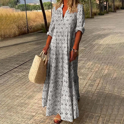 Women's Diamond Print Boho Maxi Dress