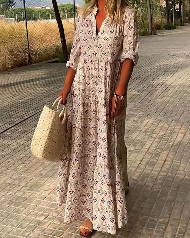 Women's Diamond Print Boho Maxi Dress