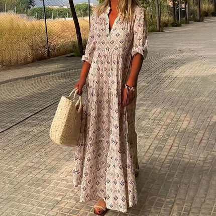 Women's Diamond Print Boho Maxi Dress