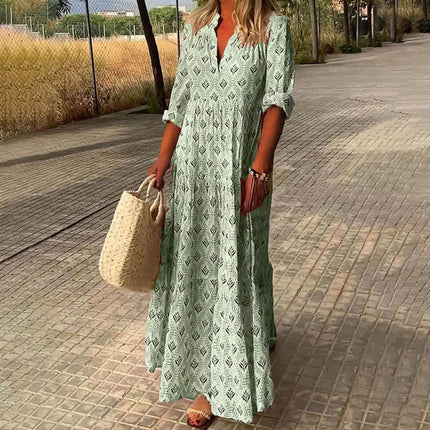 Women's Diamond Print Boho Maxi Dress