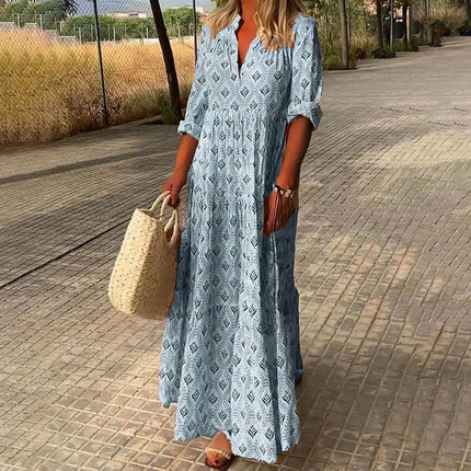 Women's Diamond Print Boho Maxi Dress