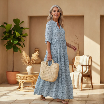 Women's Diamond Print Boho Maxi Dress