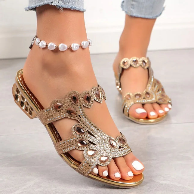 Women's Embellished Slide Sandals Rhinestone Heart Detail