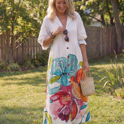 Women's Floral Maxi Dress with V-Neckline
