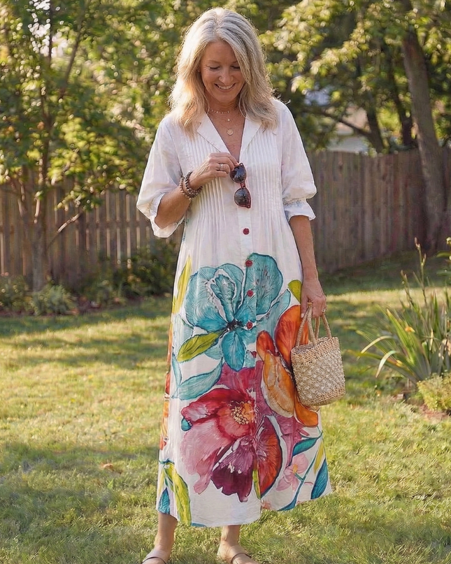 Women's Floral Maxi Dress with V-Neckline