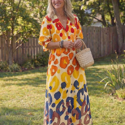 Women's Floral Maxi Dress with V-Neckline