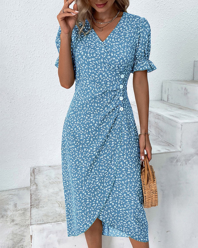 Women's Floral Midi Dress with Button Detail