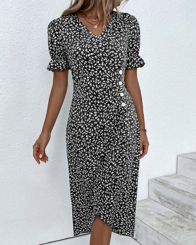 Women's Floral Midi Dress with Button Detail