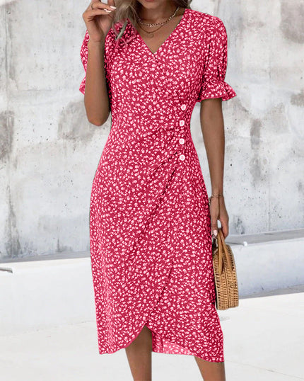 Women's Floral Midi Dress with Button Detail
