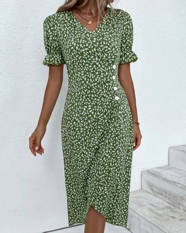Women's Floral Midi Dress with Button Detail