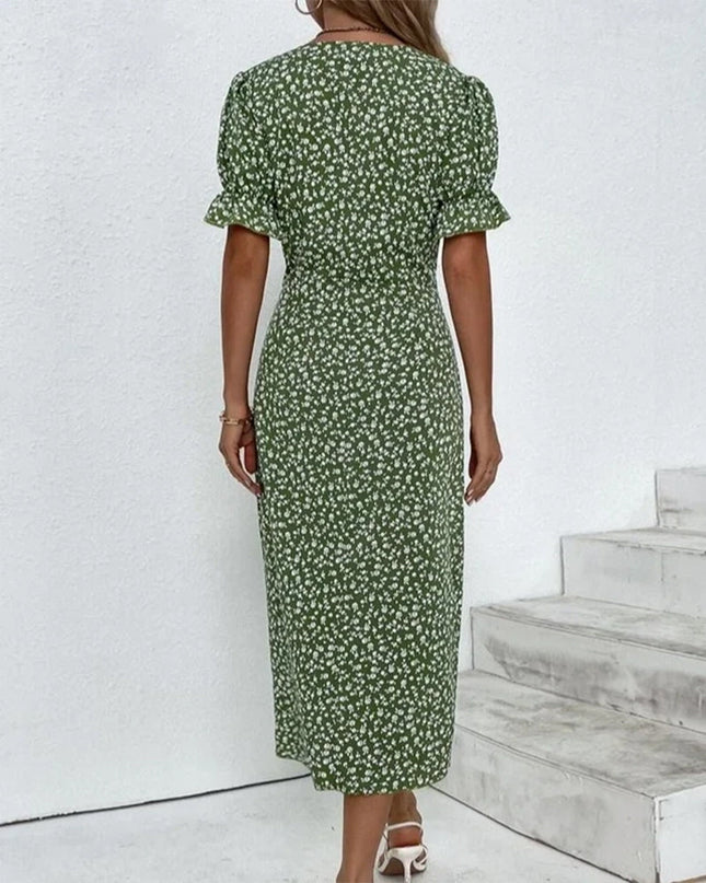 Women's Floral Midi Dress with Button Detail