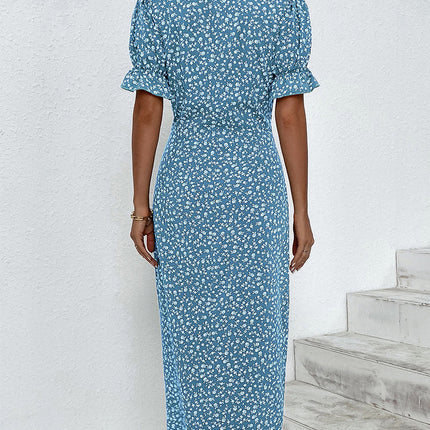 Women's Floral Midi Dress with Button Detail