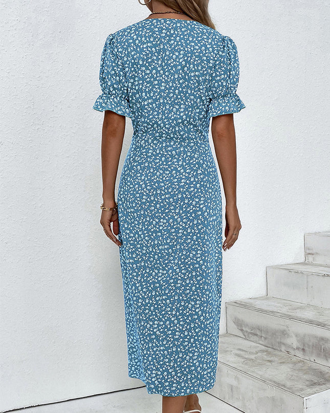 Women's Floral Midi Dress with Button Detail