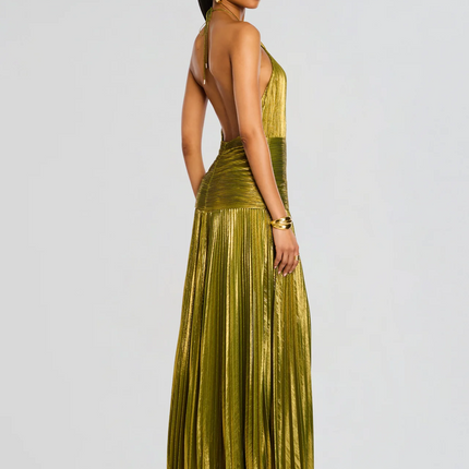 Women's Formal Halter Maxi Wedding Guest Dress with High Slit