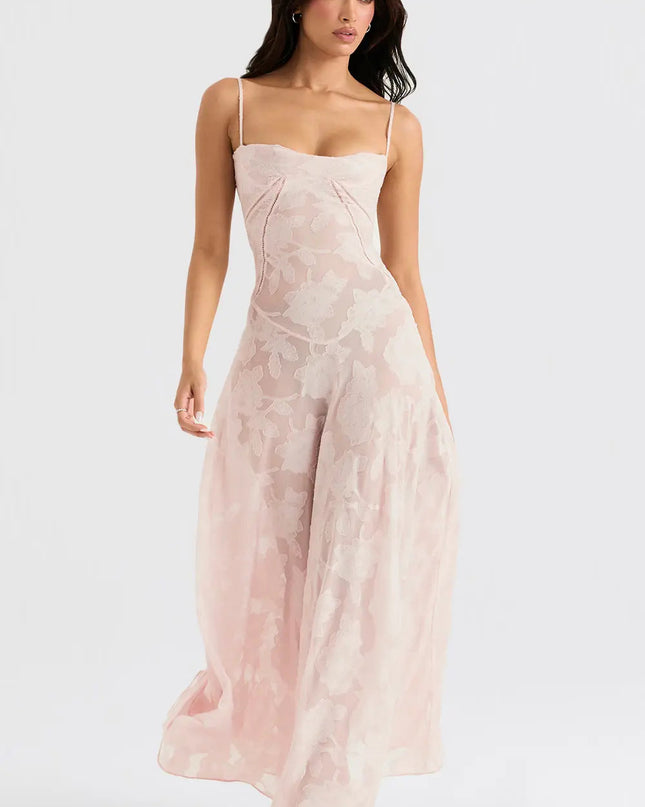 Women's Formal Maxi Wedding Guest Dress with Spaghetti Straps