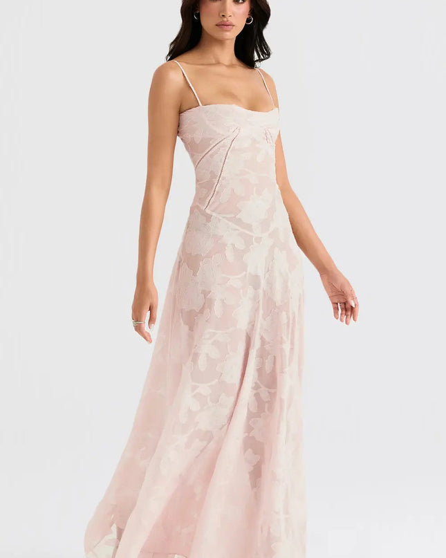 Women's Formal Maxi Wedding Guest Dress with Spaghetti Straps