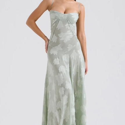Women's Formal Maxi Wedding Guest Dress with Spaghetti Straps