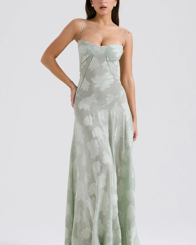 Women's Formal Maxi Wedding Guest Dress with Spaghetti Straps