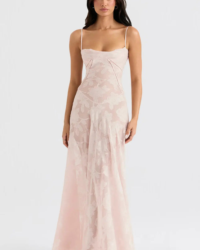 Women's Formal Maxi Wedding Guest Dress with Spaghetti Straps