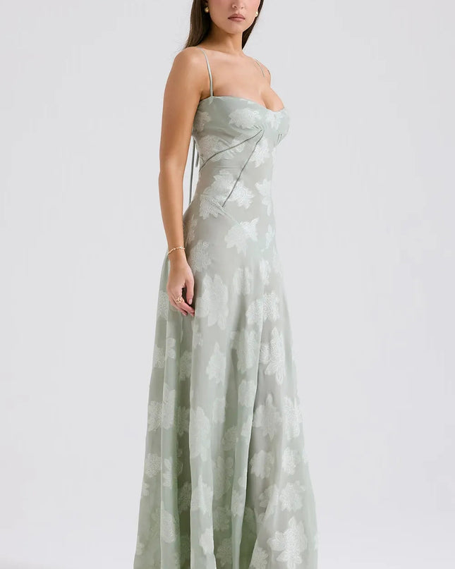 Women's Formal Maxi Wedding Guest Dress with Spaghetti Straps
