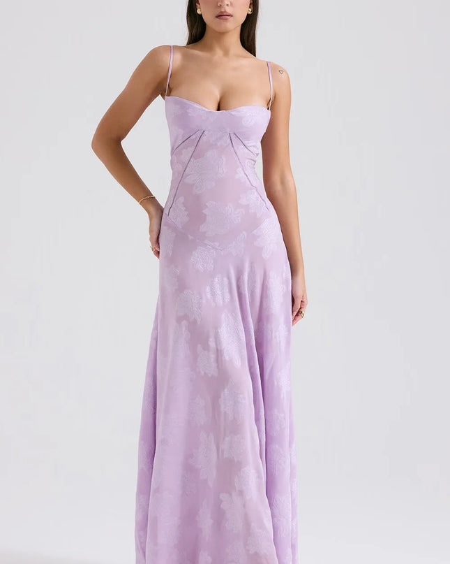 Women's Formal Maxi Wedding Guest Dress with Spaghetti Straps