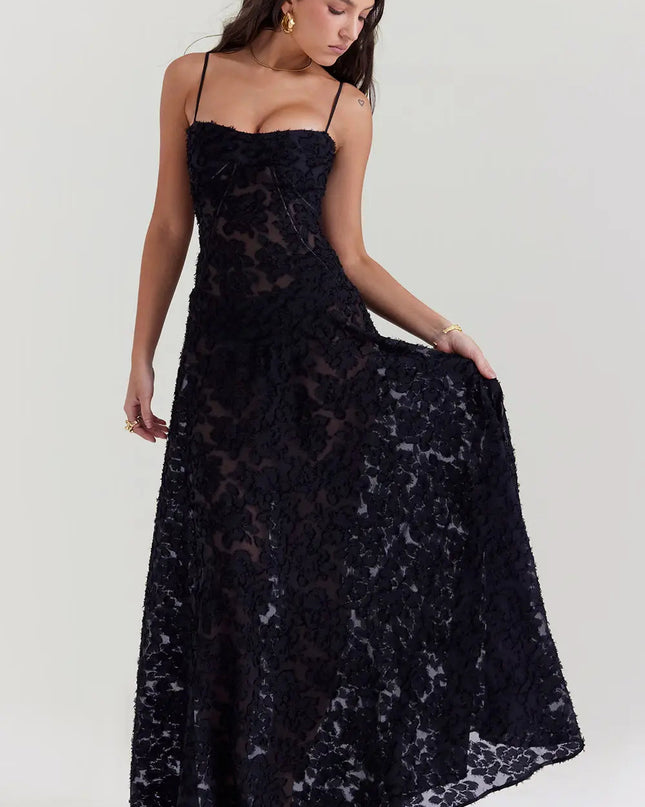 Women's Formal Maxi Wedding Guest Dress with Spaghetti Straps