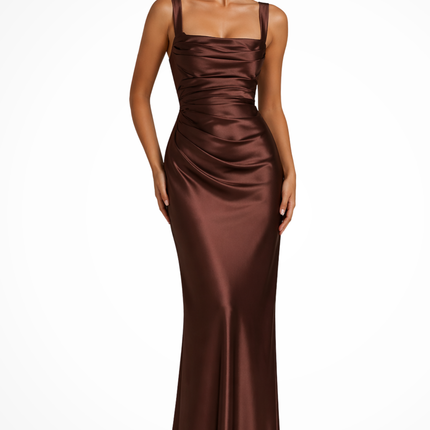 Women's Formal Maxi Wedding Guest Dress with Square Neckline