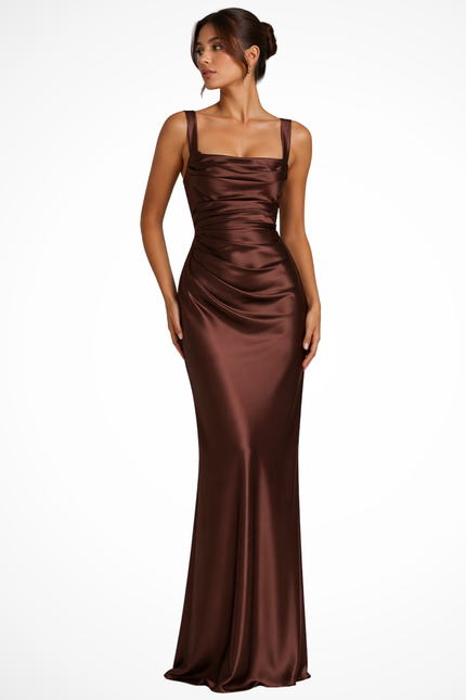 Women's Formal Maxi Wedding Guest Dress with Square Neckline