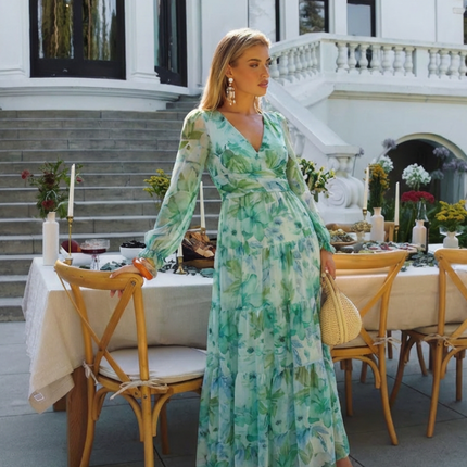 Women's Garden Wedding Guest Maxi Dress with Floral Print