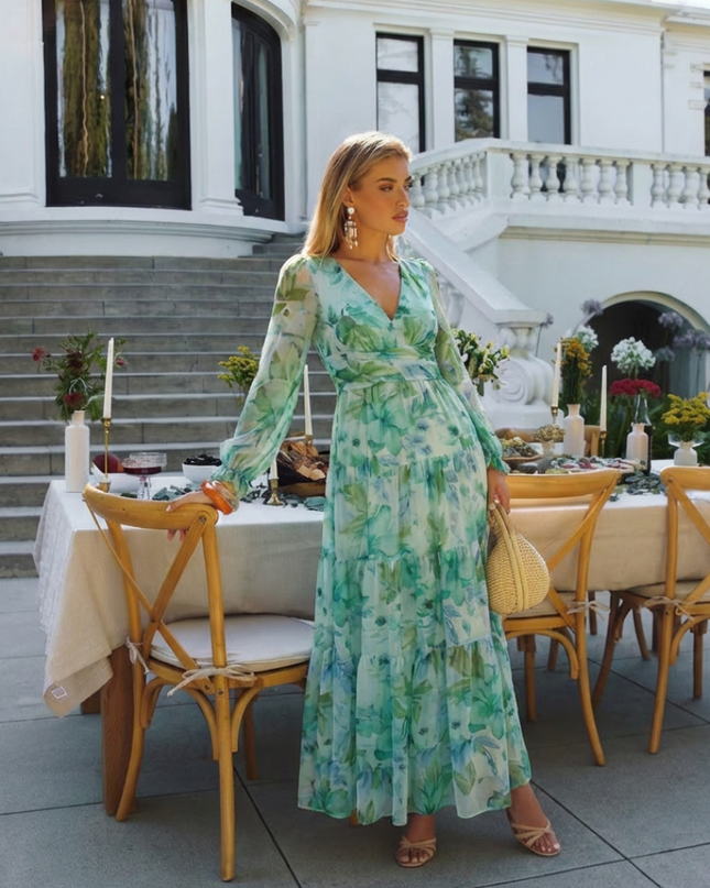 Women's Garden Wedding Guest Maxi Dress with Floral Print